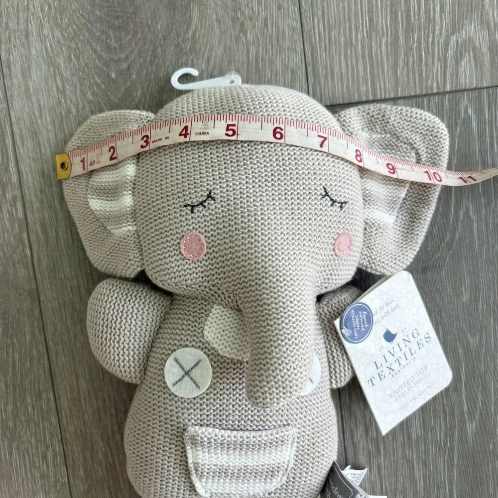 NWT Living Textiles Gray‎ Knitted Theodore Elephant Plush Toy Stuffed Animal